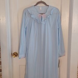 Light Blue Lace Trim Long Gown Brushed Nylon Size Medium
